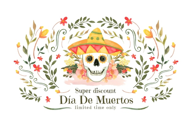 Бесплатное векторное изображение Акварельный фон продажи dia de muertos