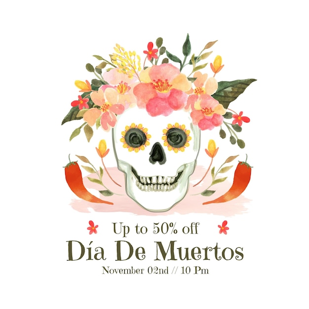 Vettore gratuito illustrazione dell'acquerello dia de muertos vendita