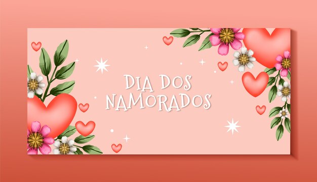 watercolor dia dos namorados horizontal banner template