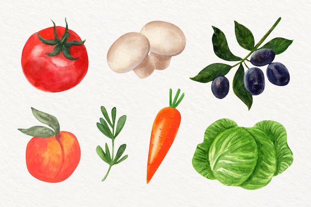 Free vector watercolor different vegetables collection