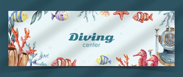 Free vector watercolor diving twitter header