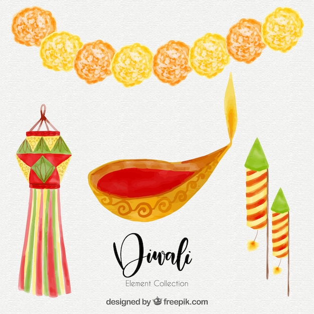 Free vector watercolor diwali elements collection