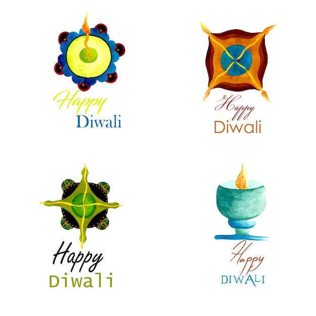 Free vector watercolor diwali logo collection