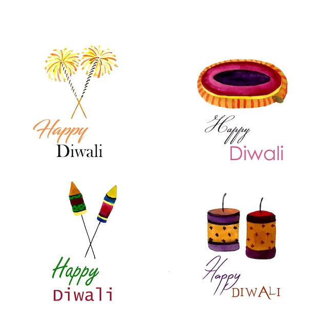 Free vector watercolor diwali logo collection