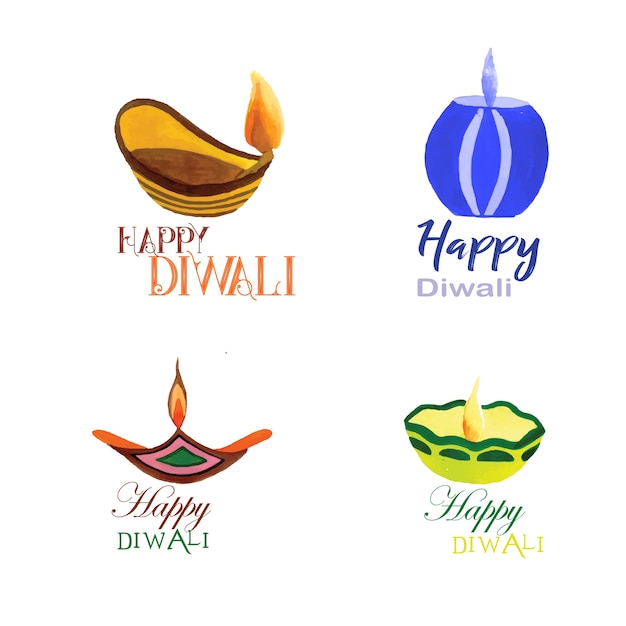 Free vector watercolor diwali logo collection