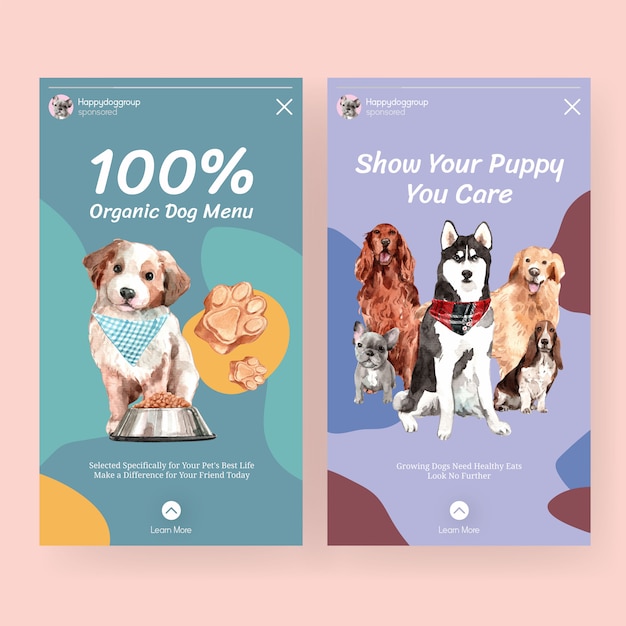 Free vector watercolor dog advertisement banner template set