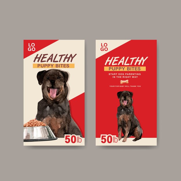 Watercolor dog advertisement banner template set