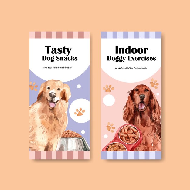 Watercolor dog advertisement leaflet template set