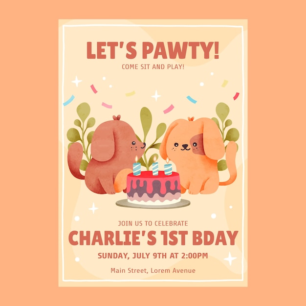 Watercolor dog birthday invitation