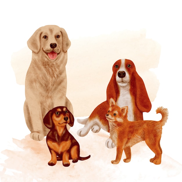 Vettore gratuito illustrazione dell'animale domestico del cane dell'acquerello