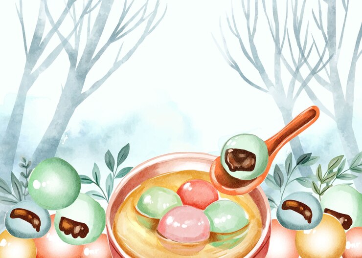 무료 Vector 수채화 dongzhi 축제 배경