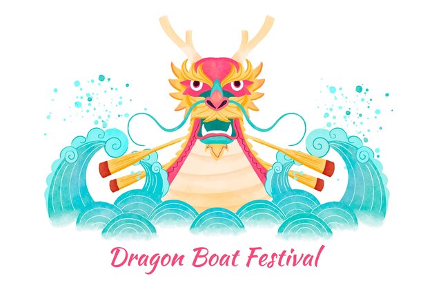 Watercolor dragon boat background