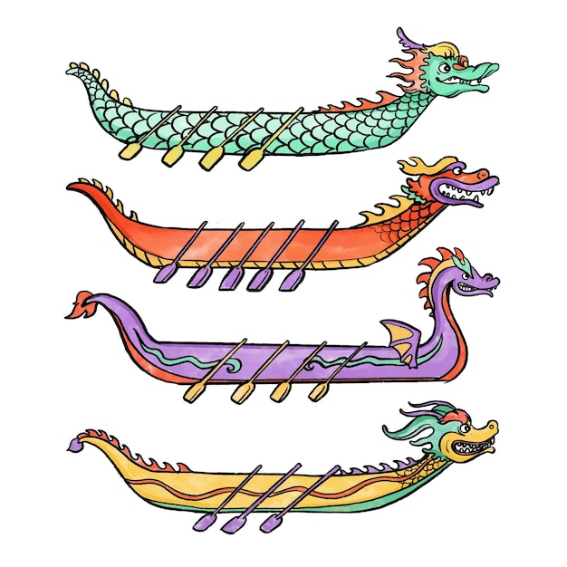 Free vector watercolor dragon boat collection