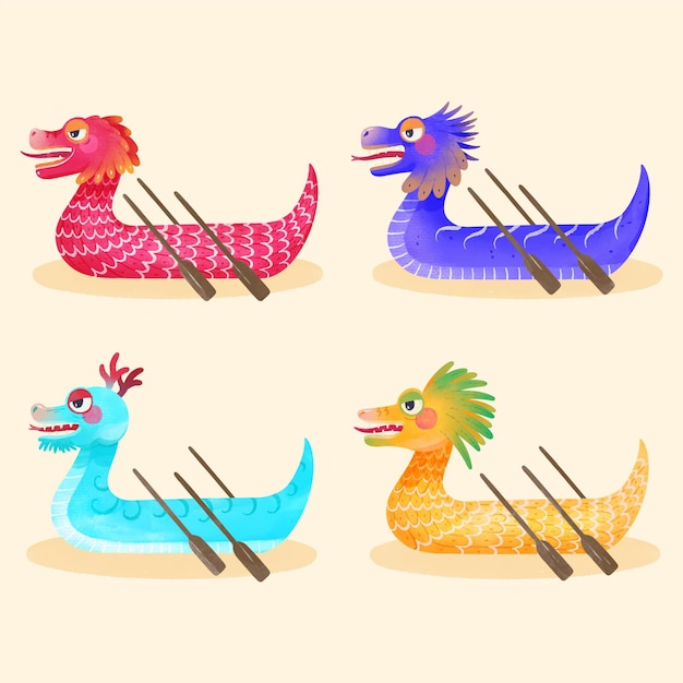 Free vector watercolor dragon boat collection