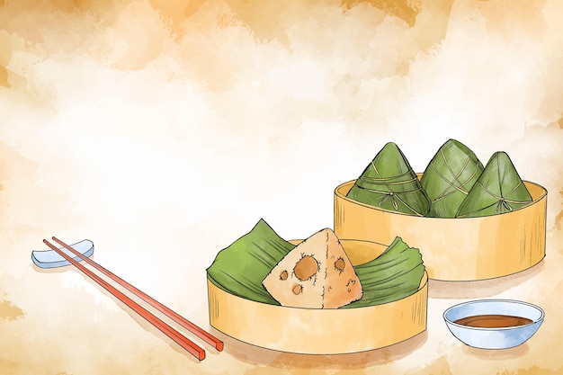 무료 벡터 수채화 용 보트의 zongzi 배경