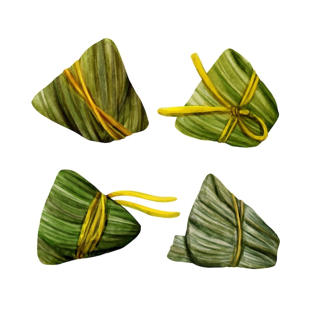 Free vector watercolor dragon boat's zongzi collection