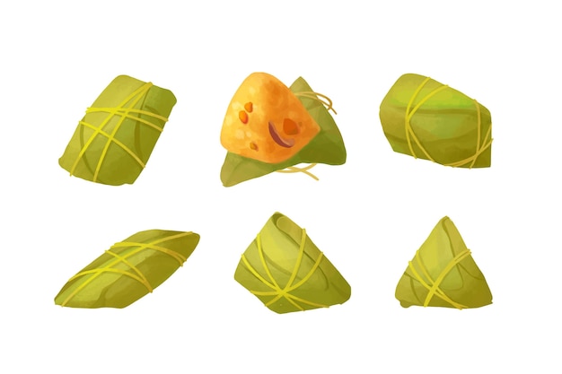 Watercolor dragon boat's zongzi pack