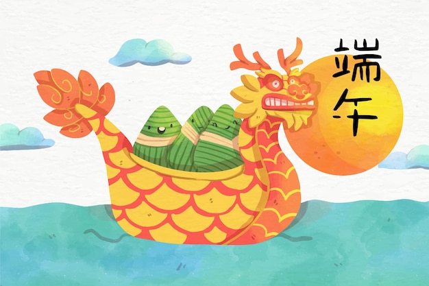 Free vector watercolor dragon boat set concept