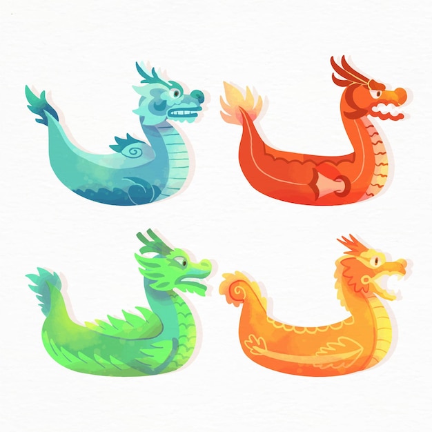 Free Vector watercolor dragon boat set theme