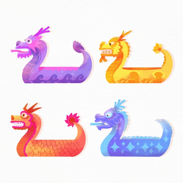 Free Vector watercolor dragon boat set