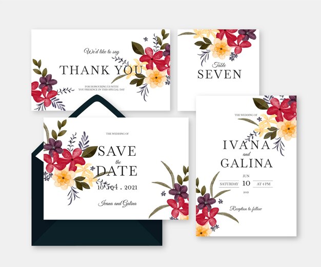 Watercolor dramatic botanical wedding stationery set