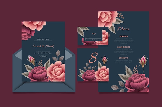 Free vector watercolor dramatic botanical wedding stationery