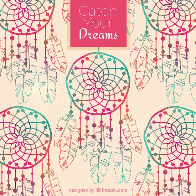 無料ベクター 水彩dreamcatchersの背景