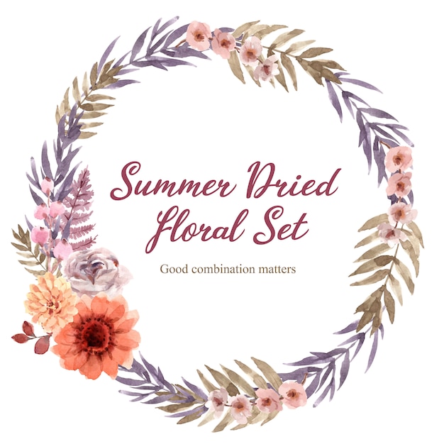 Watercolor dried floral wreath frame