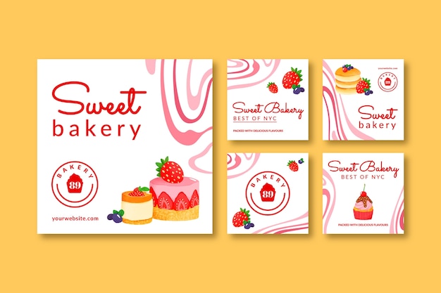 Free vector watercolor dynamic bakery instagram posts template