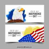 Free vector watercolor eagle and usa flag banners