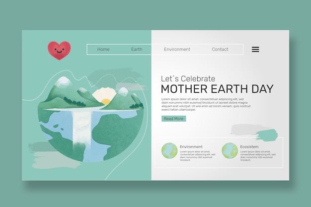 Free vector watercolor earth day landing page template