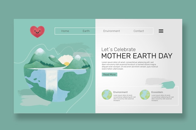 無料ベクター 水彩アースデイランディングページテンプレート