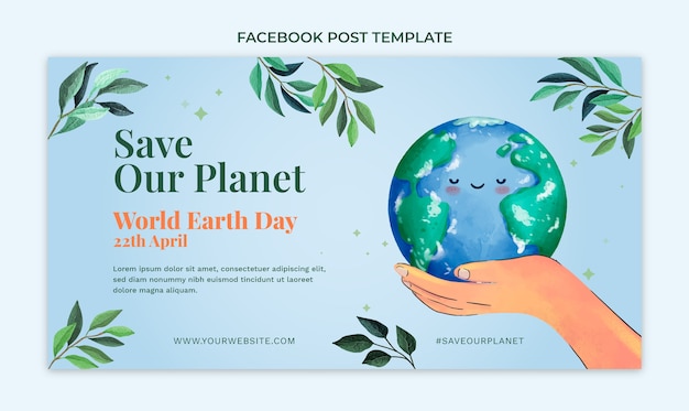 수채화 지구의 날 소셜 미디어 게시물 템플릿