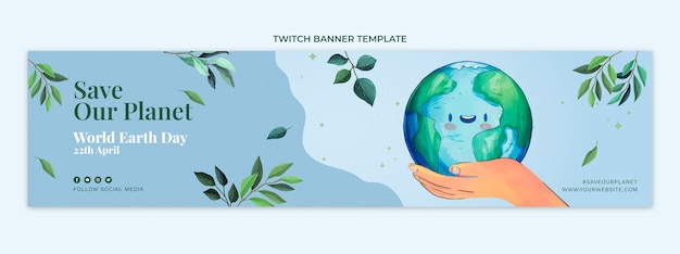 Watercolor earth day twitch banner