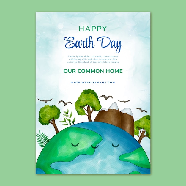 Free vector watercolor earth day vertical poster template