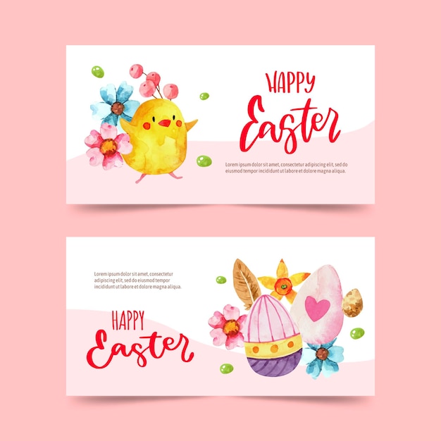 Watercolor easter banners collection