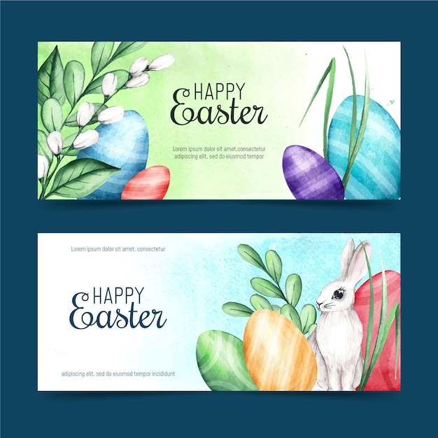 Watercolor easter banners collection