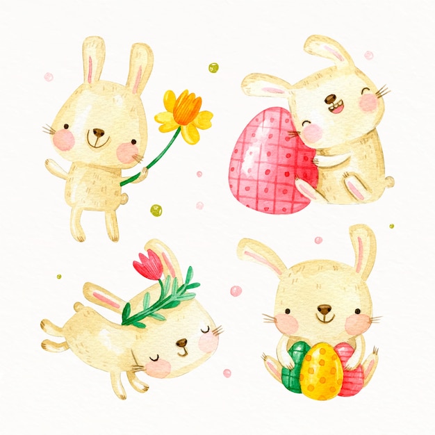 Watercolor easter bunnies collection