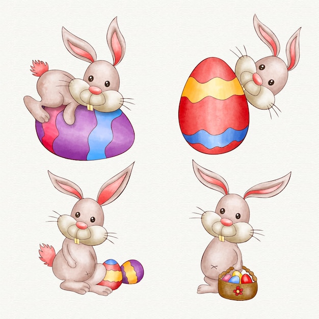 Free vector watercolor easter bunny collection