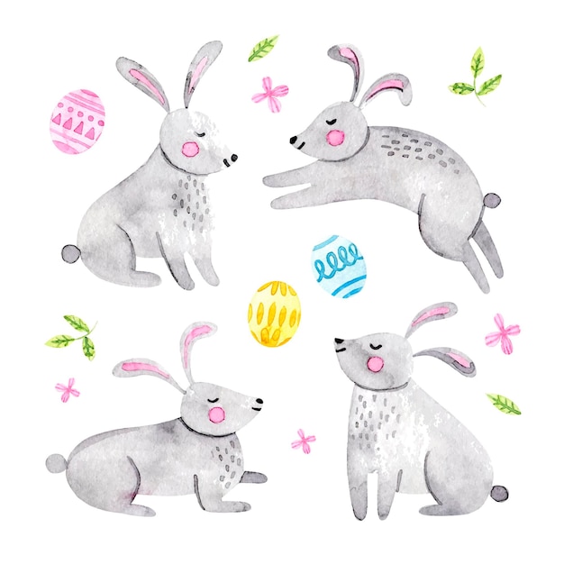 Free vector watercolor easter bunny collection