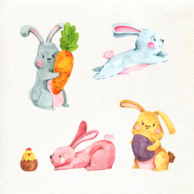 Watercolor easter bunny collection