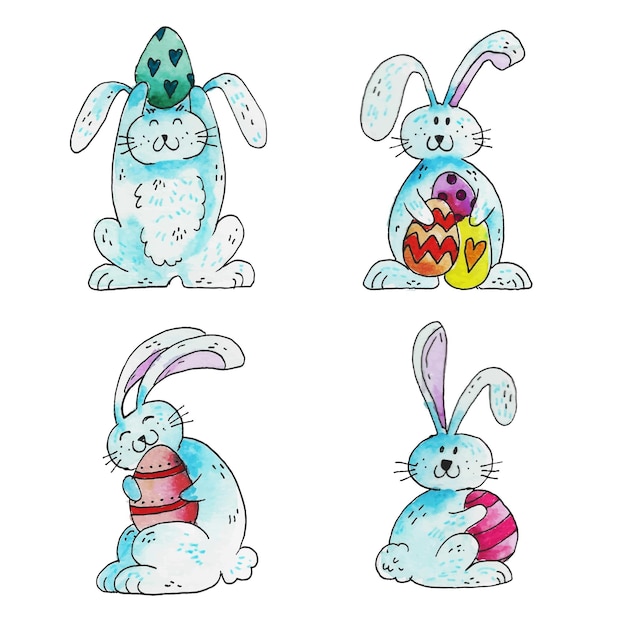 Free vector watercolor easter bunny collection