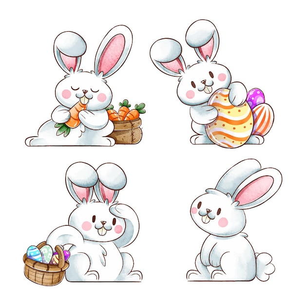 Free vector watercolor easter bunny collection