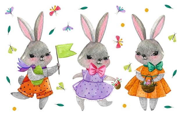 Watercolor easter bunny collection