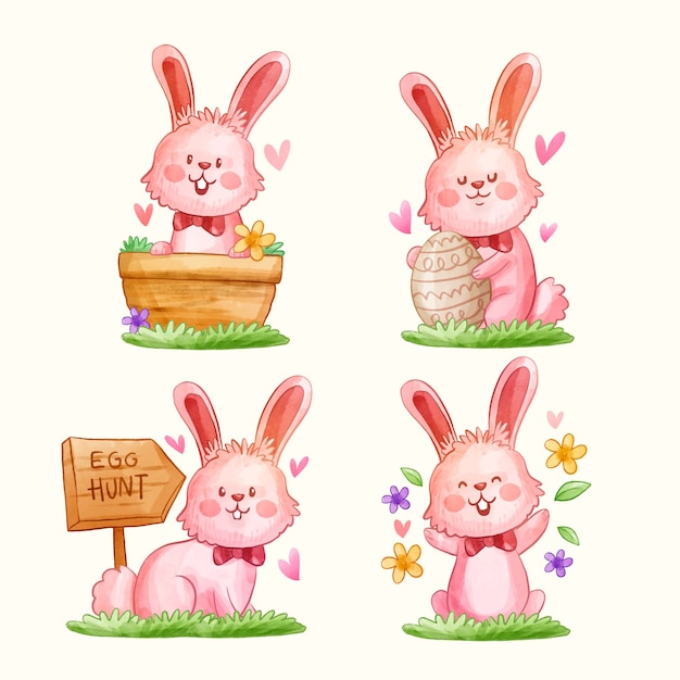 Free Vector watercolor easter bunny collection