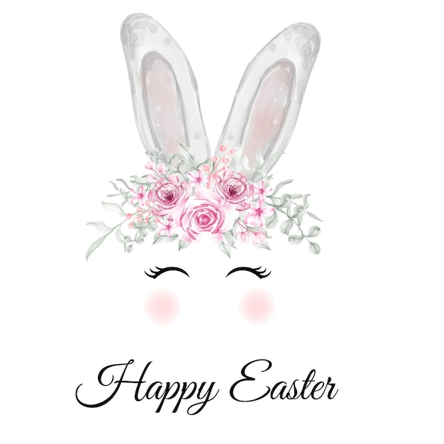 Free vector watercolor easter bunny ears with pink flower crown