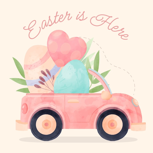 Watercolor easter car illustration