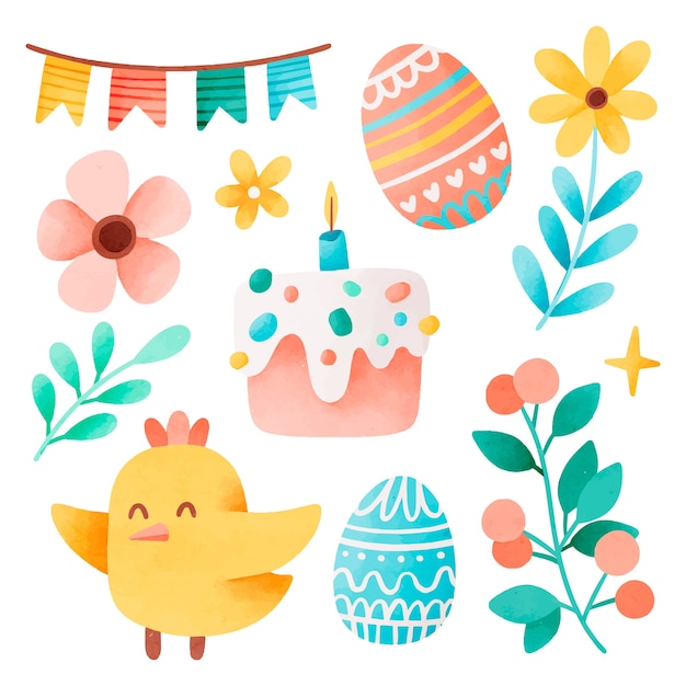 Free vector watercolor easter celebration elements collection