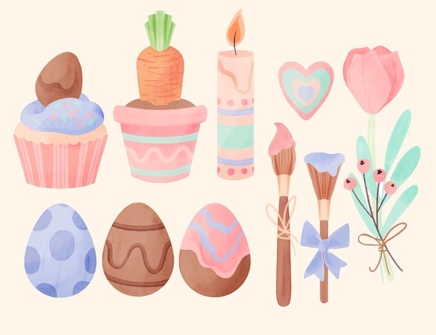Watercolor easter cliparts collection