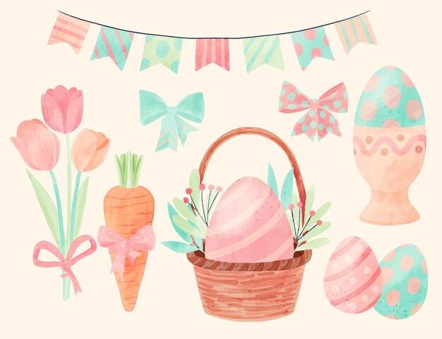 Watercolor easter cliparts collection